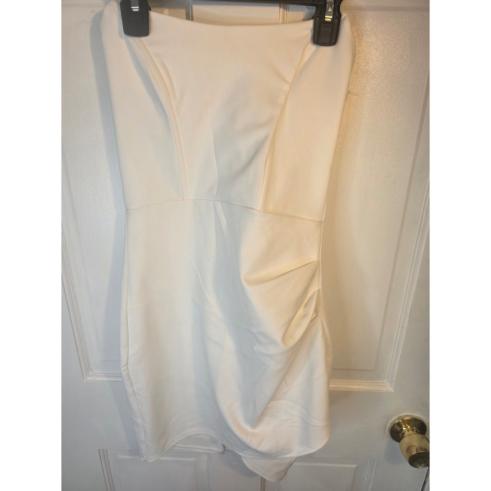 Windsor White Strapless Ruched Mini Dress Side Drape Asymmetrical Hem Small